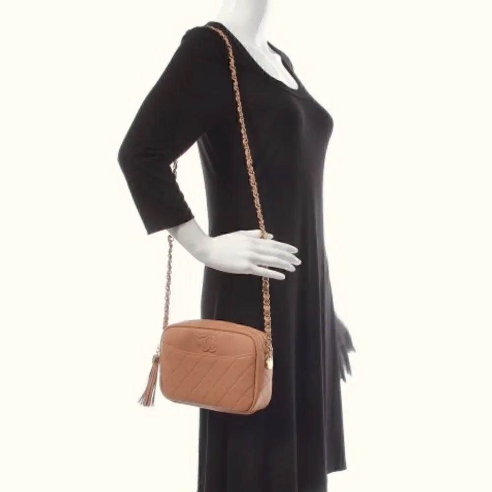 Chanel Matte Caviar Coco Tassel Camera Bag Brown Gold Hardware Series 26